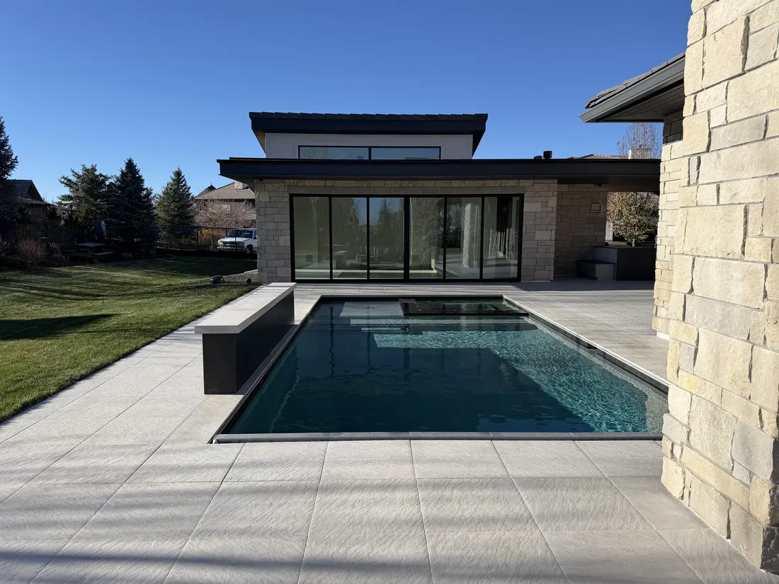 Pool and spa seen along the length of the terrace
