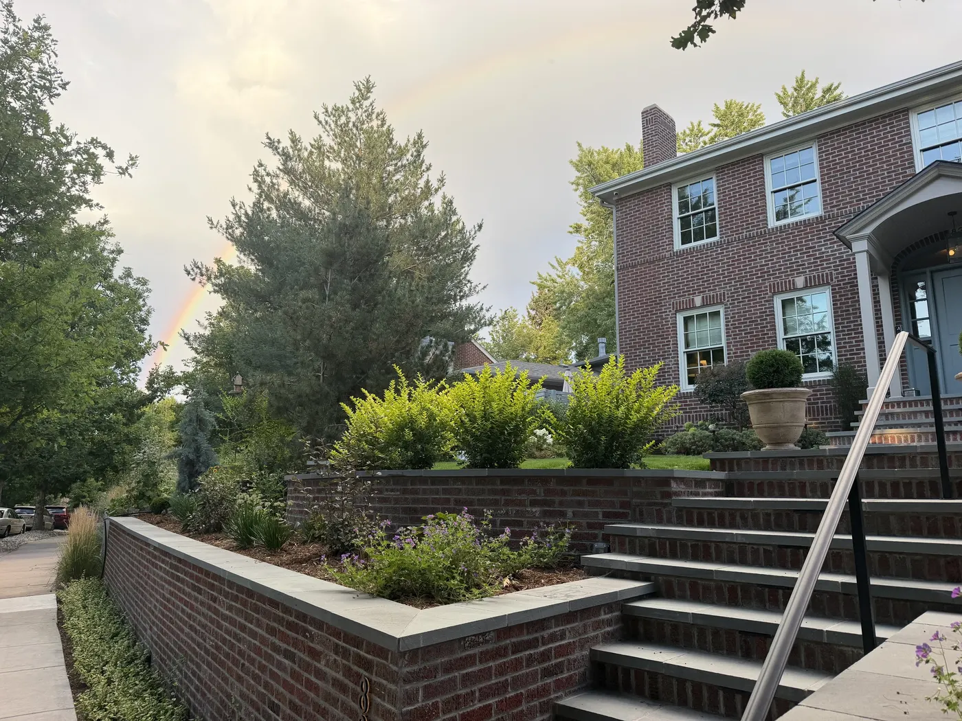 The same view after planting, with mature perennial beds established